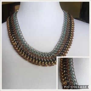 Statement necklace suede metal link woven